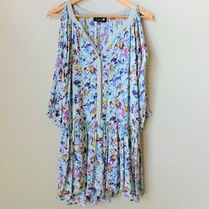 HAHA Brand Cold-shoulder Floral Shirt Dress